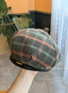 日系秋冬保暖百搭格子贝雷帽女时尚复古格纹蓓蕾帽青年画家帽子