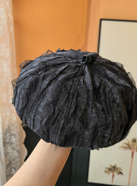复古蕾丝网纱贝雷帽女春夏画家帽