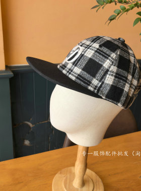 亲子款复古格纹字母平檐棒球帽