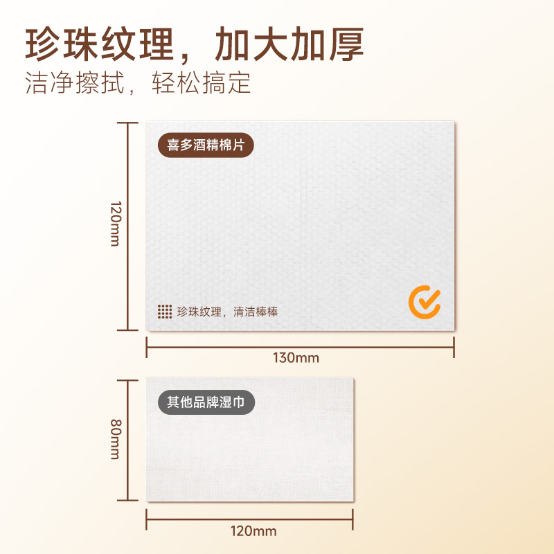 喜多75%酒精湿巾纸儿童家用一次性便携小包装单片独立大酒精棉片 - 图3