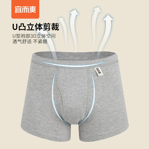 【3条】宜而爽罗纹100%纯棉内裤男高腰四角裤中老年爸爸平角裤头-图1
