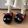 Cute little black cat cotton slippers for women at home cotton slippers for women plus velvet cotton slippers for men warm shoes confinement shoes for women Baotou slippers