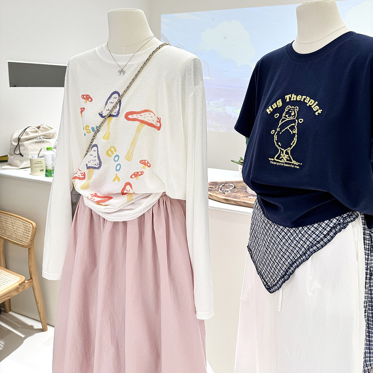 夏季简约韩系薄款蘑菇创意印花宽松显瘦白色长袖T恤女防晒衫罩衫,淘宝优惠券,粉丝福利购,淘宝优惠卷