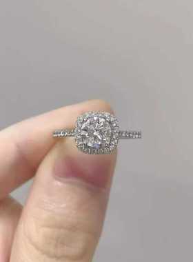 1克拉高品质莫桑钻小方糖方包豪镶时尚闭口戒指925银镀金钻戒