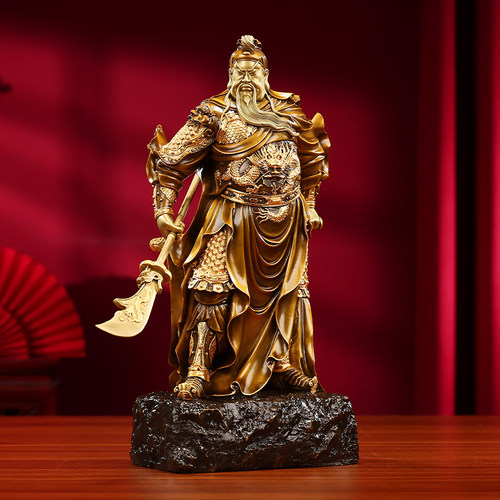 铜欣祥黄铜关公摆件家居装饰品客厅办公室武财神关二爷武圣关公像 - 图0