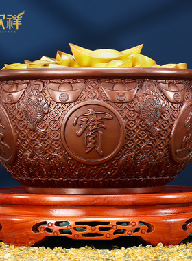 紫铜《元宝聚宝盆》摆件家居饰品礼品桌面客厅办公室公司开业乔迁