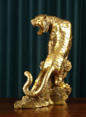 铜欣祥黄铜上山虎家居礼品摆件