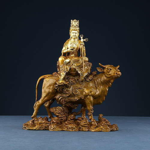 铜欣祥 黄铜虚空藏人物像 描金铜像家居装饰品工艺品艺术摆件 - 图3