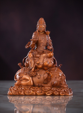 紫铜文殊普贤摆件掌心佛人物像家居车饰工艺品摆设
