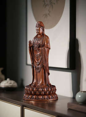 铜欣祥紫铜观音摆件铜观世音人物像摆设家居工艺品礼品
