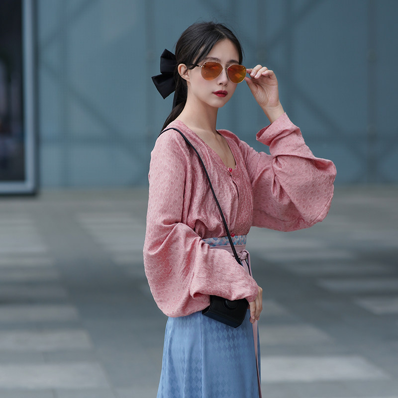 谜阿凰云水澜圆领衫唐制坦领秋季长袖汉服汉元素原创短上衣破裙,淘宝优惠券,粉丝福利购,淘宝优惠卷