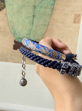 非遗錾刻半镯/手工编织（双圈蓝镯）1333