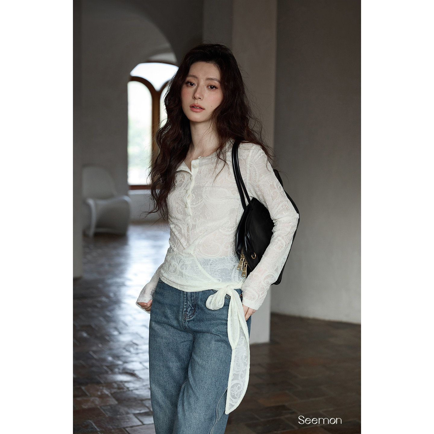 夕蒙2026新款春季法式独特漂亮小个子绝美巨好看蕾丝拼接长袖衬衫