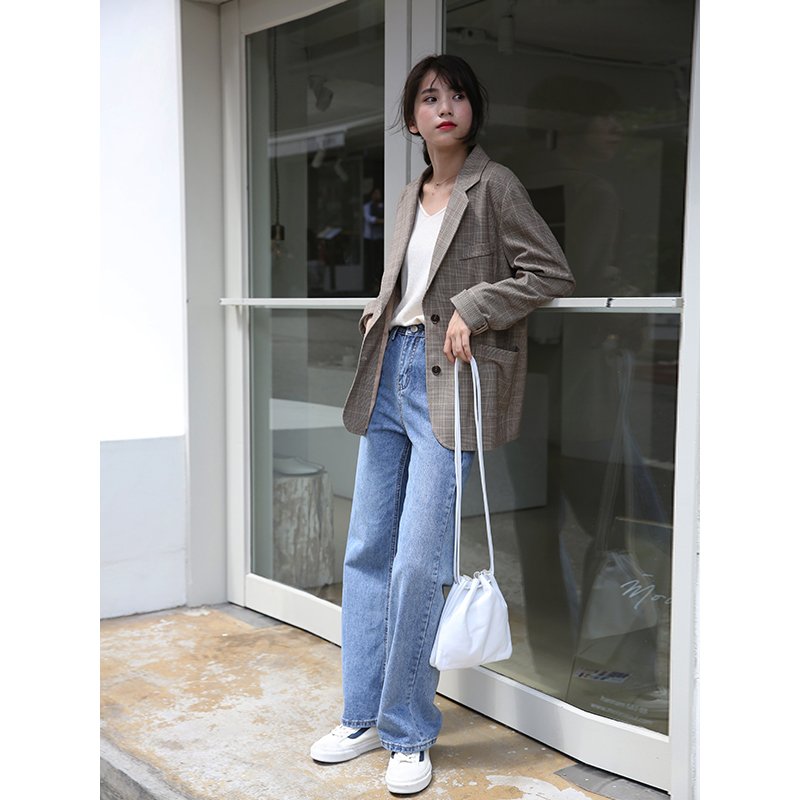 新款秋冬港味复古 外套格子西服韩版气质休闲小西装女 chic 夕蒙 2018 新款秋冬港味复古 外套格子西服韩版气质休闲小西装女 chic 夕蒙 2018