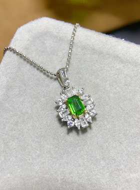 梨奈极光天然沙弗来吊坠女银镀18K金高贵彩色宝石钻石吊坠项链女