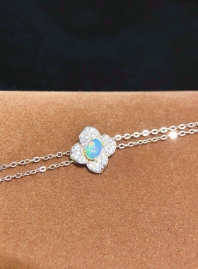 绝美！s925纯银镶嵌天然欧泊手链超好火彩欧珀精致女礼物