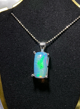 澳大利亚昆士兰州七彩铁欧泊天然裸石吊坠项链银镀18K金镶嵌