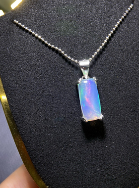 925银镀玫瑰金天然欧泊吊坠炫彩星空欧泊吊坠裸石6*12mm四爪