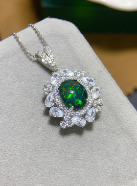 s925纯银镶嵌天然黑欧泊吊坠订做 配镶彩色宝石彩宝珠宝