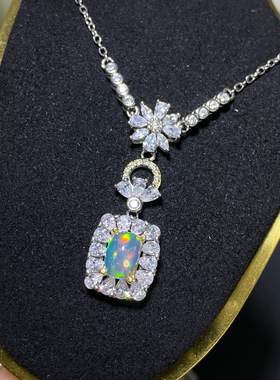 纯天然超美素面欧泊项链手工精心选料925银精工镶嵌主石5*7mm