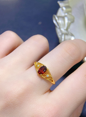 银镀18K金戒指石榴石时尚流行款式珠宝椭圆4*6mm天然石榴石