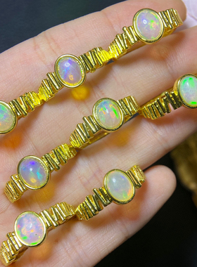 天然欧泊戒指空托戒指空托活口宽戒臂欧美气质网红包镶6*8主石