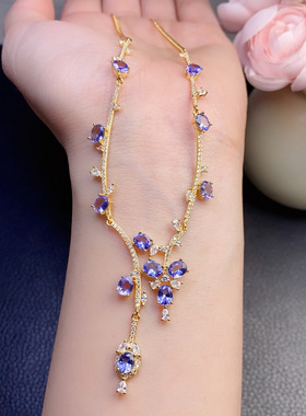 天然坦桑石项链到货！妖艳紫 925银精工镶嵌！主石4*5mm