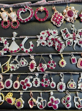 天然红宝石吊坠女款s925纯银镶嵌钻石彩宝项链锁骨链时尚百搭