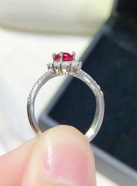 s925银镶嵌天然鸽血红宝石戒指钻石高级感专柜包邮女人味小红书