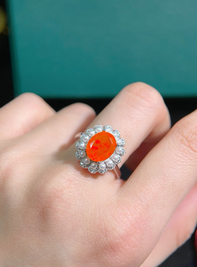 绚丽火欧泊戒指，晶体干净，主石8*10mm，S925银精工镶嵌