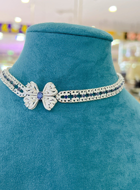 斯里兰卡轻奢新款精致优雅双层蝴蝶结甜美华丽风天然蓝宝石项链