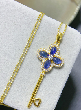 时尚钥匙项链银镀18K玫瑰金皇冠钥匙镶钻吊坠轻奢情人节礼物