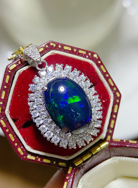 满火彩纯天然超美素面黑欧泊吊坠 大颗粒蛋面 纯银镶嵌主石10*14m