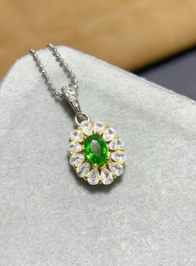 纯天然沙弗来吊坠高品质祖母绿高净度满火彩主石4*6mm纯银镶嵌