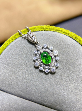 s925银镀金镶嵌天然沙弗来吊坠女款时尚百搭锁骨链项链