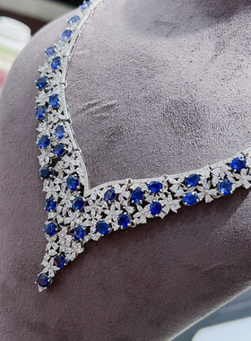 天然斯里兰卡蓝宝石一体链s925银定制彩宝镶嵌轻奢生日送女友