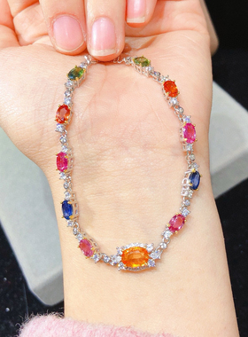 s925银镶嵌天然无烧鸽血红宝石戴妃款钻石镶嵌时尚经典款手链