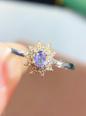 天然坦桑石正品银镀18K金镶嵌坦桑尼亚天然坦桑石戒指支持复检