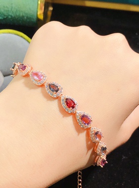 天然缅甸尖晶石手链 裸石尺寸：4*6mm.925纯银电镀18K金镶嵌