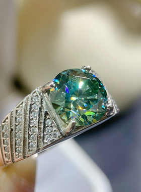 蓝绿色莫桑钻戒指秒过测钻笔主石3克拉 配GRA大证书 s925银镶嵌