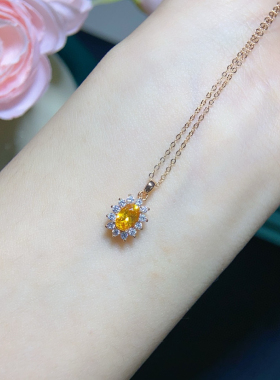 天然刻面芬达吊坠，高净度颜色浓裸石4*6mms925纯银精工镶嵌