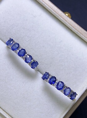 天然蓝宝石戒指出货S925银精工镶嵌、主石尺寸3*4mm