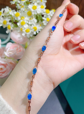 全新 天然蓝欧泊 925银 简约款 多颗蛋面 手链 手饰 配证书