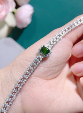 泰国宝石 透辉石手链纯银镶嵌女简约彩宝镶嵌礼物手链