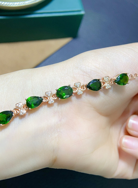 银镀金时尚简约透辉石手链镶嵌椭圆6*8mm透辉石手链礼物