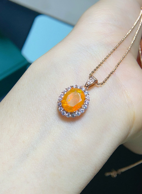 绚丽火欧泊吊坠，晶体干净色彩明亮主石8*10mm，S925银精工镶嵌