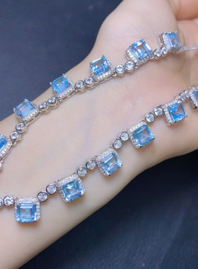 天然托帕石项链全净体品质火彩超赞裸石尺寸6mm 925银精工镶嵌