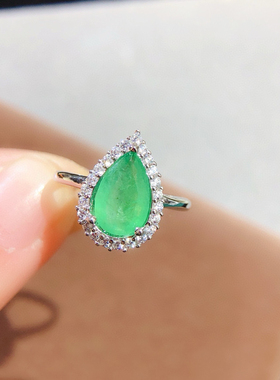 纯天然哥伦比亚祖母绿戒指，高品高净度满火彩，925纯银精工镶嵌