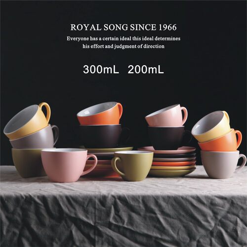潮宋瓷欧式陶瓷杯哑光咖啡杯碟大容量300ml拉花咖啡杯拿铁杯200ml - 图0
