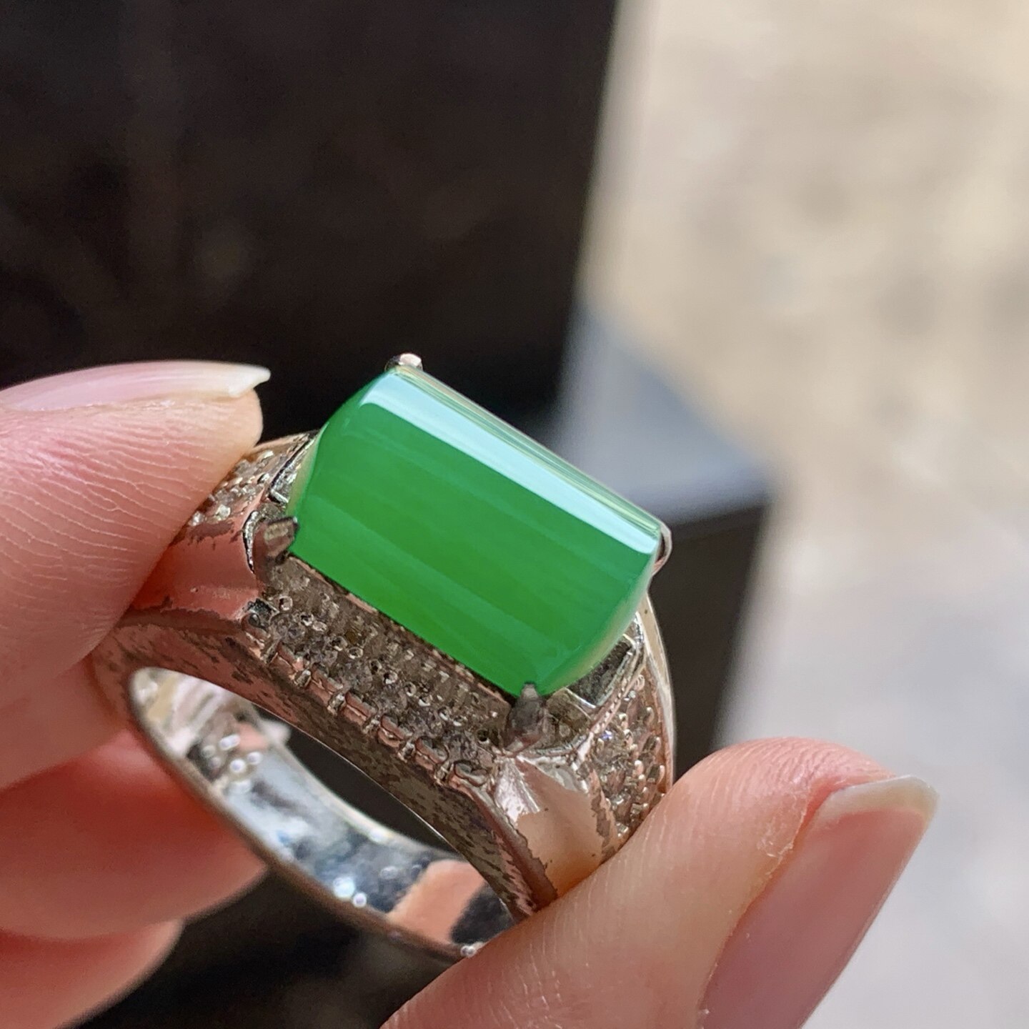 Jade Ice Sun Green Dark Green Saddle Ring